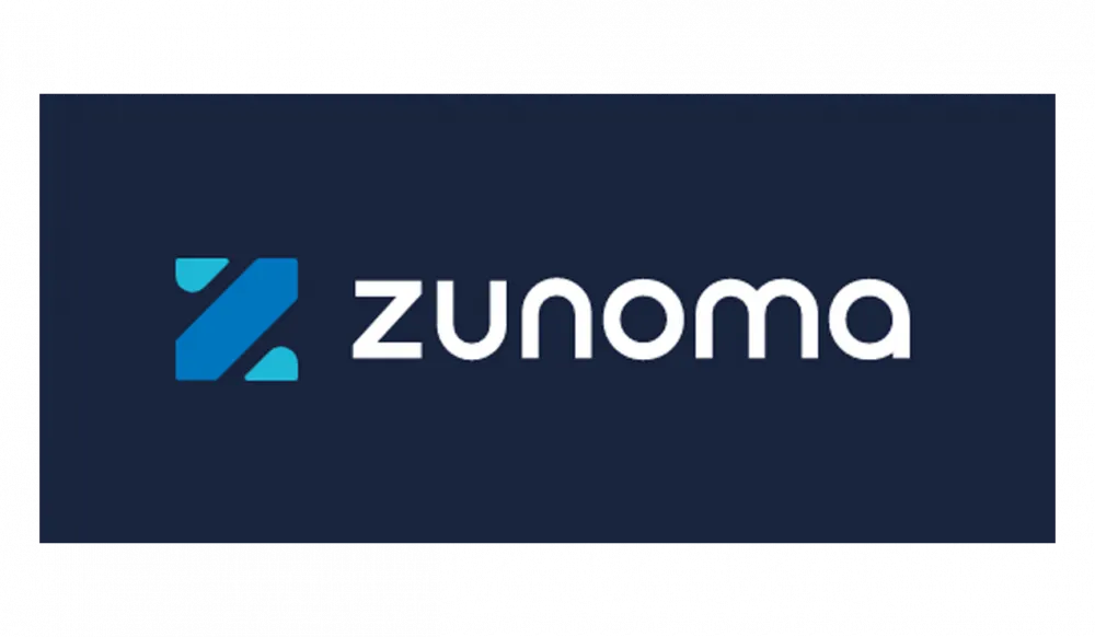 Zunoma logo- brand name on navy background