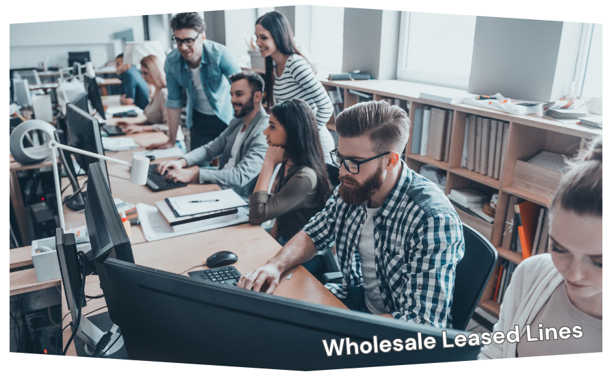 People in an office using a leased line