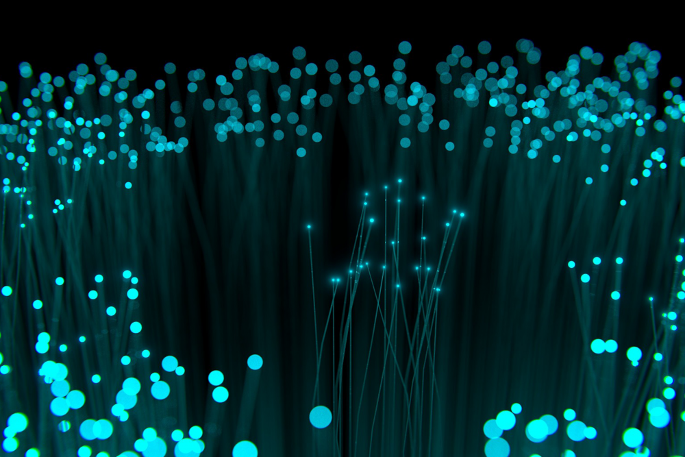 Image of lit up ends of Fibre Optic Cable